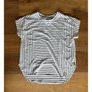 Gray and white striped short-sleeved shirt Sz L Nautical Classiccore